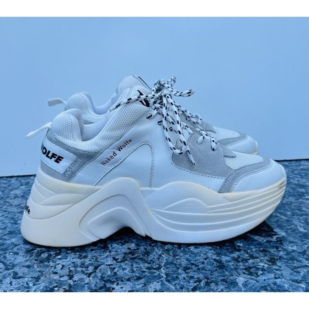 Naked Wolfe Track Sneaker White Women Platform Chunky Shoes Vegan Leather Sz 8